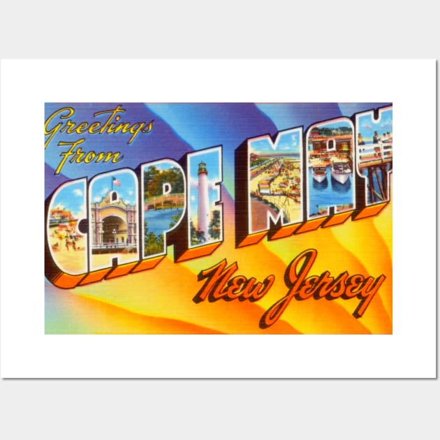 Greetings from Cape May, New Jersey - Vintage Large Letter Postcard Wall Art by Naves